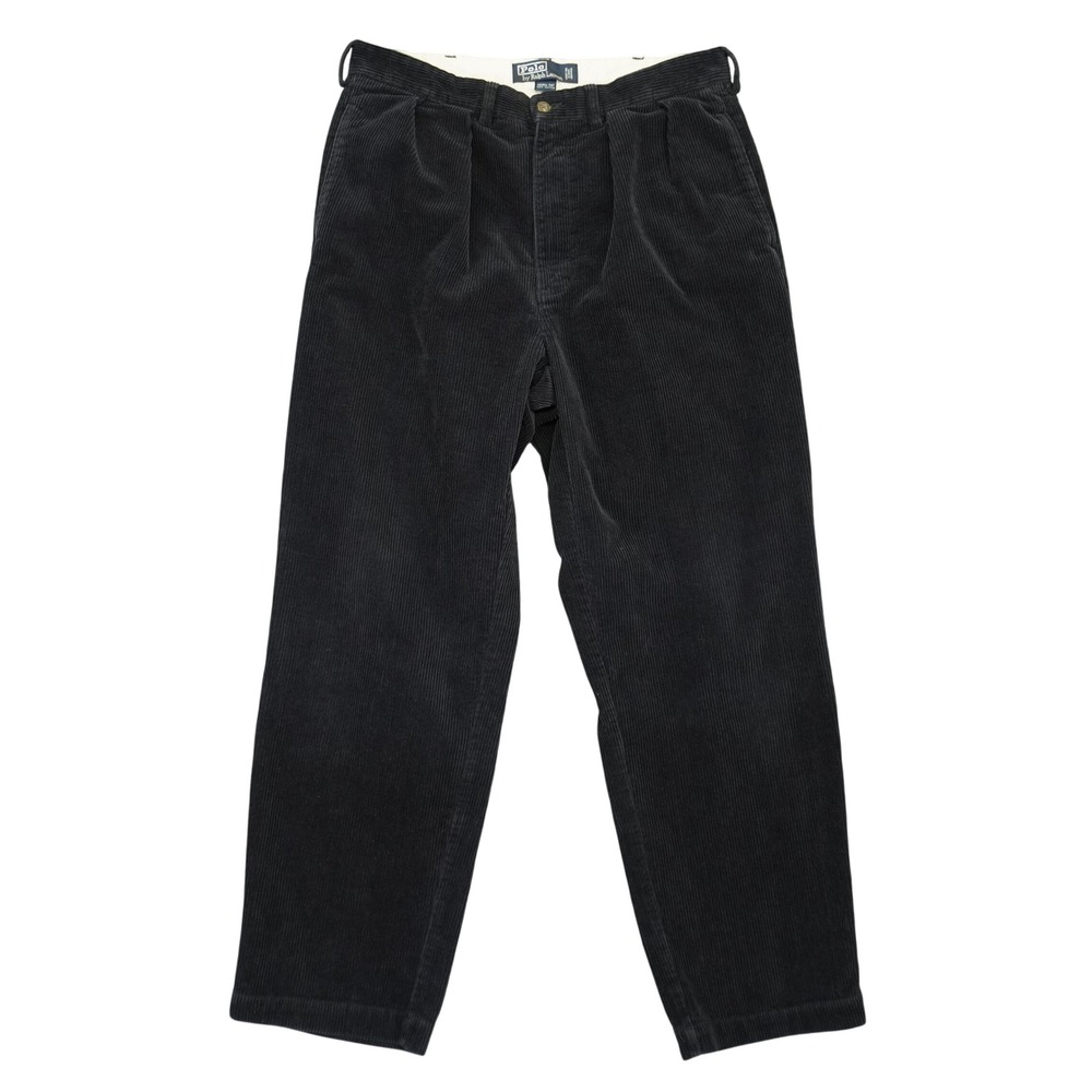 Vintage Polo Ralph Lauren Andrew Pant Mens 34x30 Black Pleated Corduroy Trousers